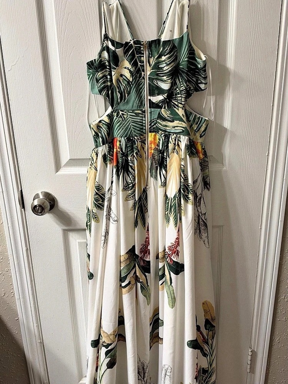 Fashion Nova Vacation Awaits Tropical Print Cutout Maxi Dress White & Green